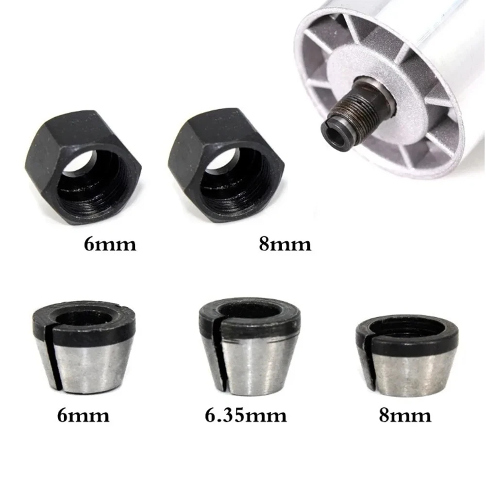 5 unidades de mandril de sujeción de 6mm, 6.35mm, 8mm para máquina de grabado y recorte, máquina de recorte de bordes con router eléctrico, manguito de conversión de abrazadera