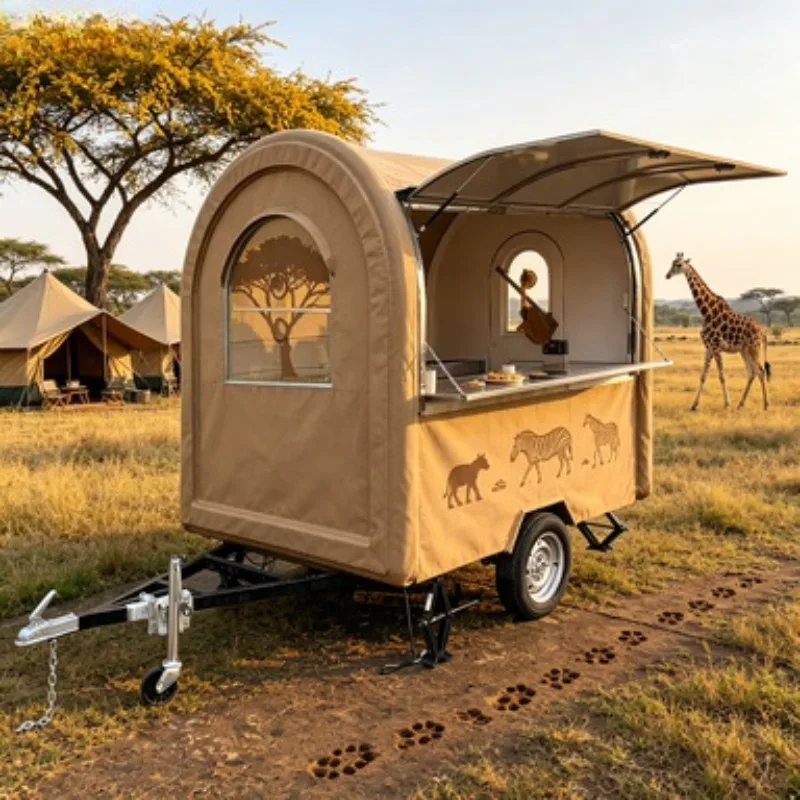 Street Food Trailer with Freezer Fridge Mobile Catering Truck for Ice Cream Coffee Hot Dog Vendor Outdoor Commercial Use