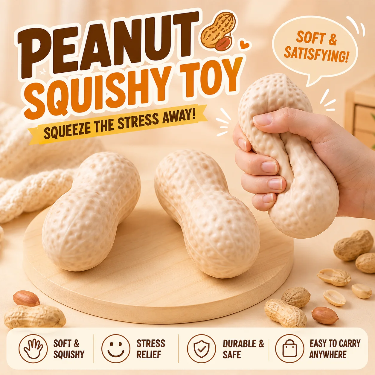 

Realistic Peanut Shaped Squishy Toy Soft Silicone Stress Relief Squeeze Toy Durable Safe Decompression Toy For Kids And Adults