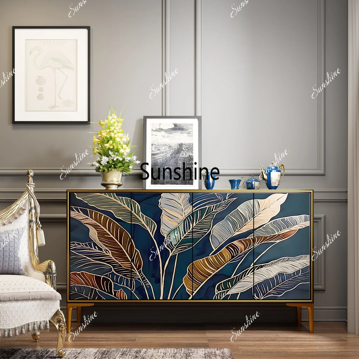 Solid wood light luxury dining side cabinet, living room storage side cabinetTJ
