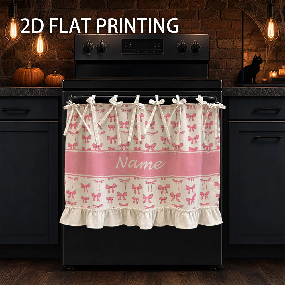 [Customized] 1 pc Kitchen Decor, Multifunctional Oven Protective Curtain, Customized with Your Name, Ruffled Hem, Tie-Back Desig