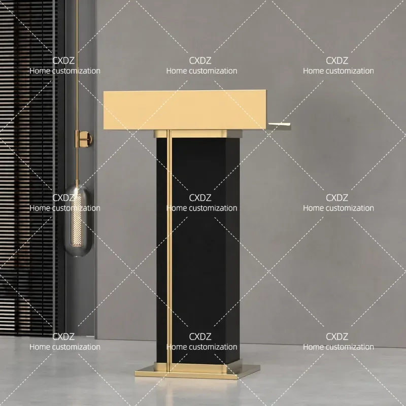 Sales Department Welcome Desk, High-end Leather Reception Desk Hotel Light Luxury Reception Desk Stainless Steel