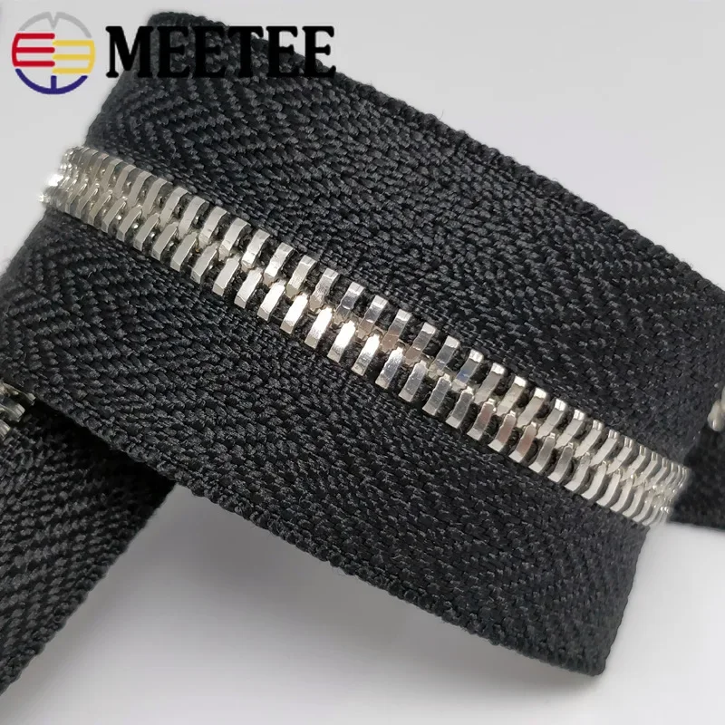 Meetee 2/5Meters 5# Metal Zippers Double Pull Zips Garment Luggage Zipper Repair Kit Clothing Sewing Accessories No Slider