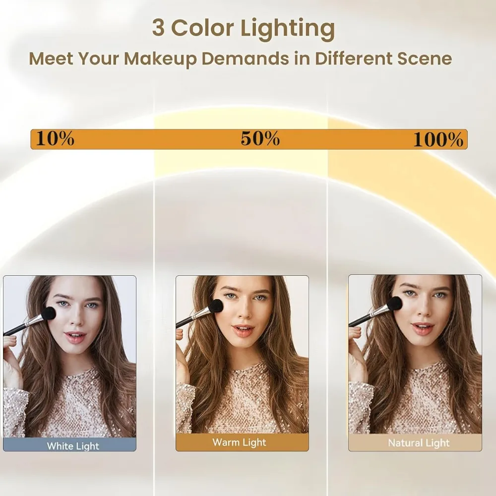 Espelho de vaidade com luzes, espelho de maquiagem iluminado de 7x6 Polegada, espelho de vaidade led de beleza pequena portátil com luzes, controle de toque inteligente