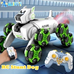 RC Stunt Dog Remote Control Robot Intelligent Stunt Mechanical Spray Dog Dual Mode Music 360 Degree Rotation Drift Pet Kid Toy