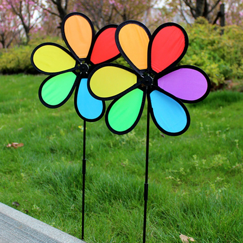 

6pcs Flower Lawn Pinwheel Colorful Rainbow Garden Windmill for Garden Yard Party Outdoor Decor