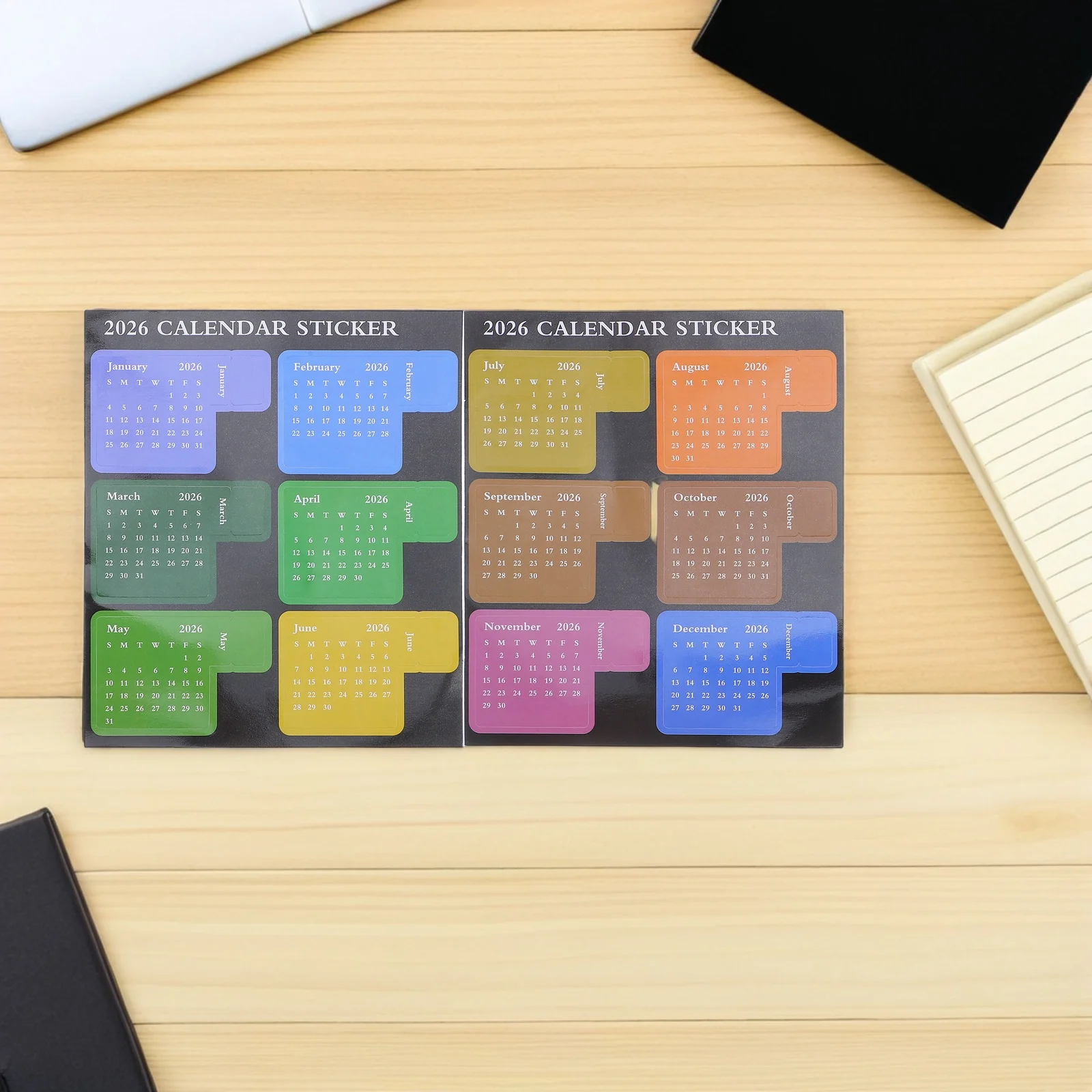 

6Pcs 2026 Monthly Calendar Stickers Adhesive Planner Index Tabs Notebook Schedule Decals for Event Tracking Month Planner Tabs