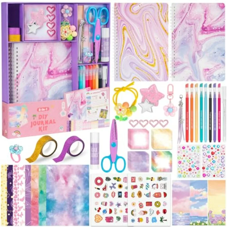 

2 Pack DIY Journal Kit for Girls, Journaling Diary Toys for Ages 8-13, Arts and Crafts Birthday Stationery Set Gifts for Teen G