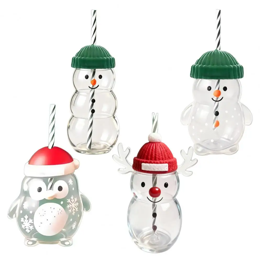 

Christmas Glass Tumbler Snowman Penguin Deer Drinking Cup Juice Milk Mug Reusable Holiday Water Bottle For Kids Кружка