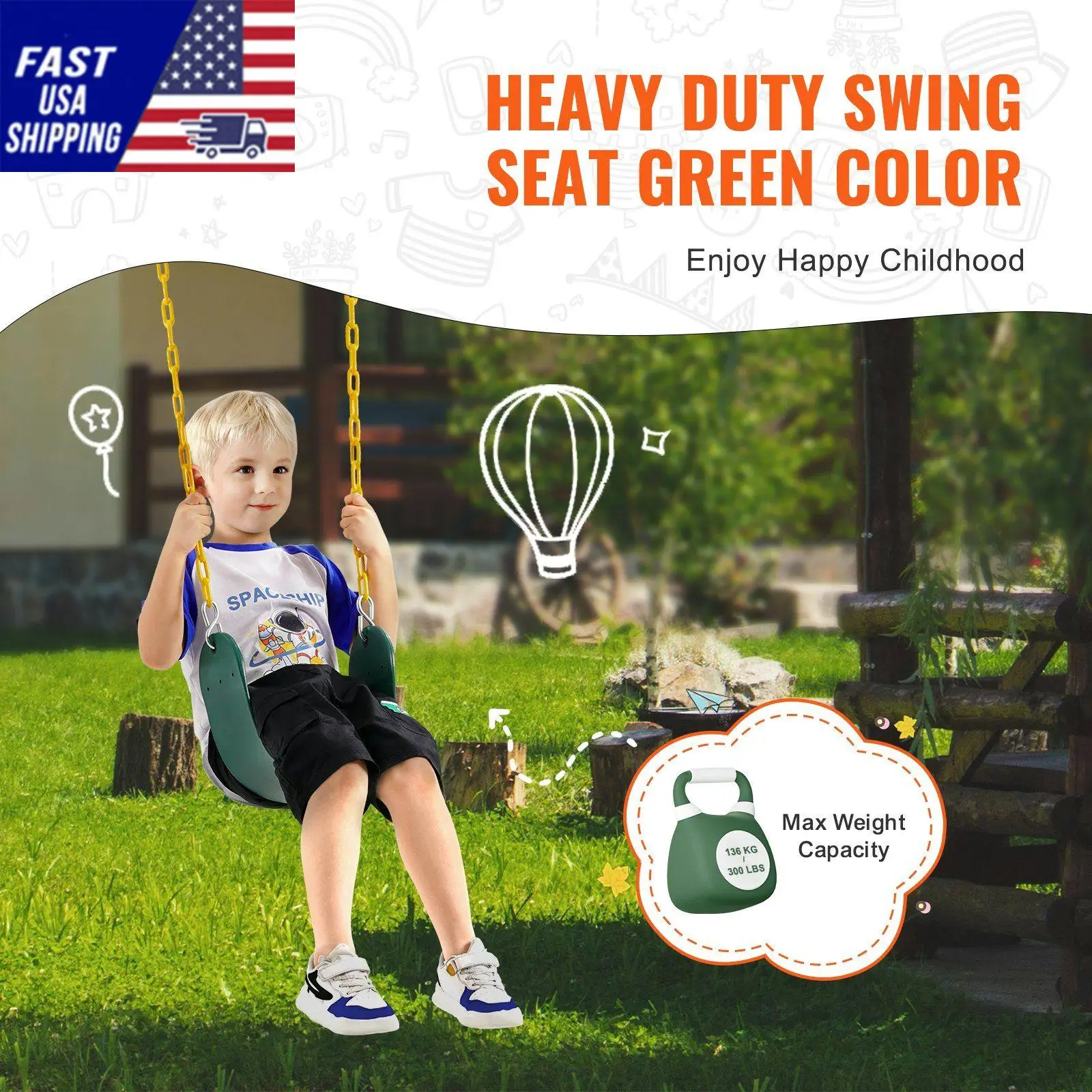 2-Pack Swing Seats Swings Replacement for Outdoor Swing Set 66 Inch Chain