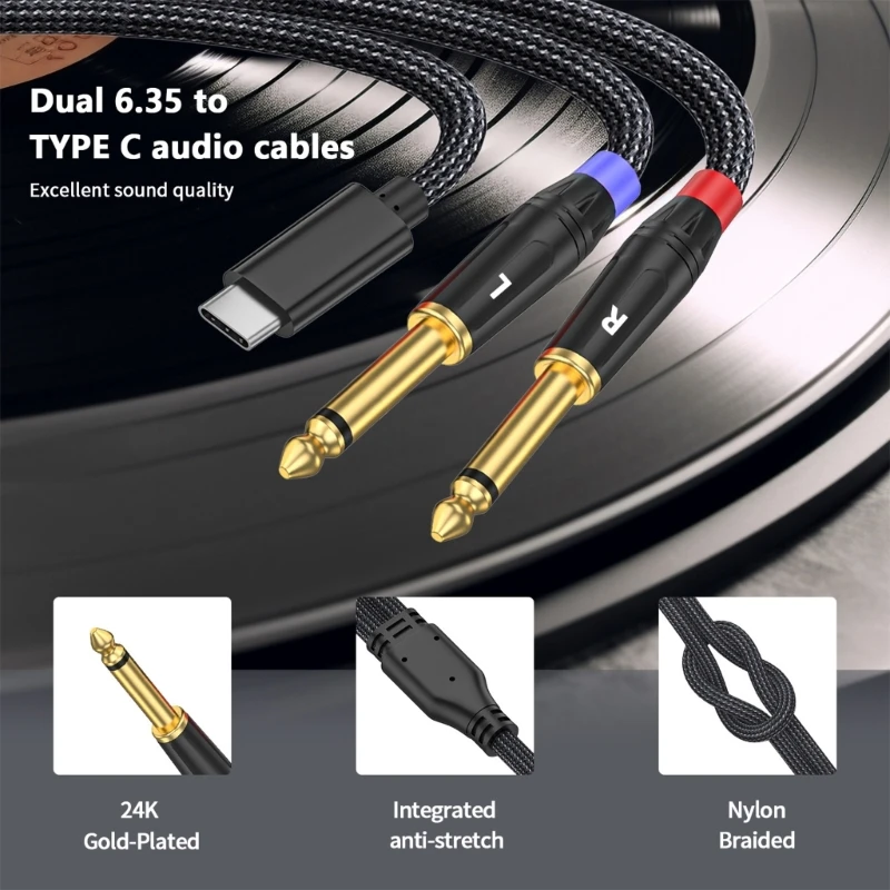 M17B Cable adaptador universal tipo doble macho 6,35 mm para teléfonos inteligentes, tabletas y equipos sonido