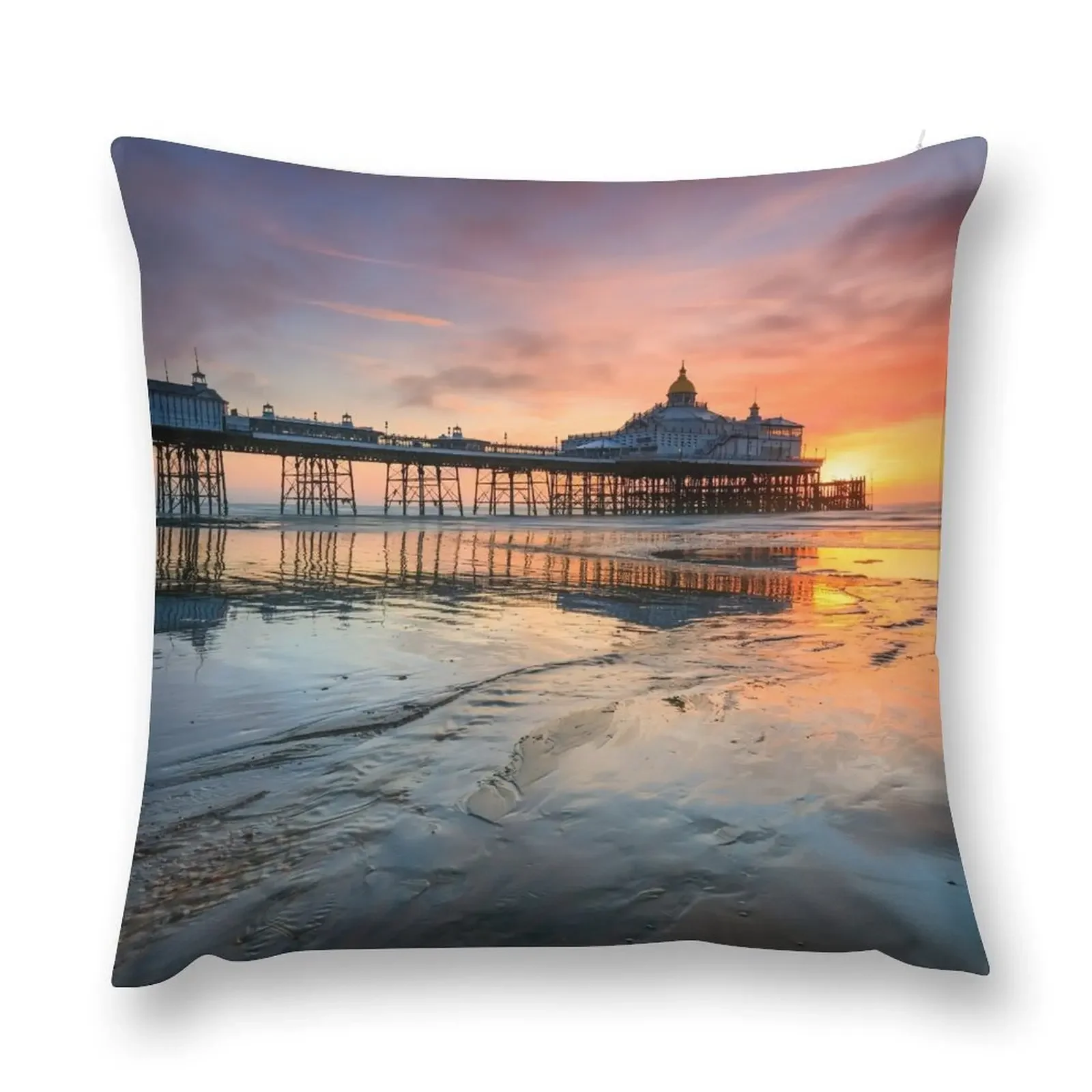 

Sunrise reflected in Eastbourne Beach Throw Pillow Sofas Covers luxury home accessories Throw Pillow pillow