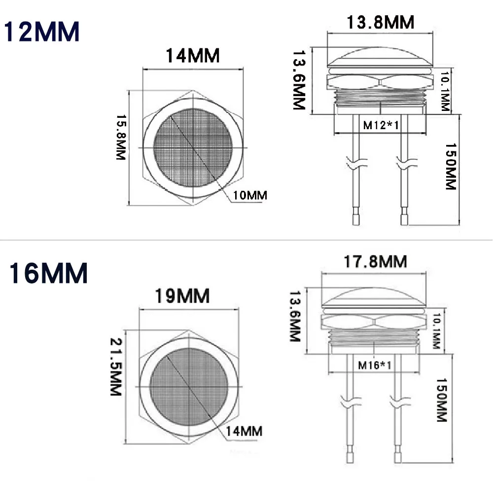 ไฟแสดงสถานะ LED แบบโลหะ 10 ชิ้น ขนาด 12/16/19/22 มม. ทรงกลม ไฟสัญญาณกันน้ำ ติดตั้งบนแผง 12V สีแดง เหลือง น้ำเงิน เขียว ขาว
