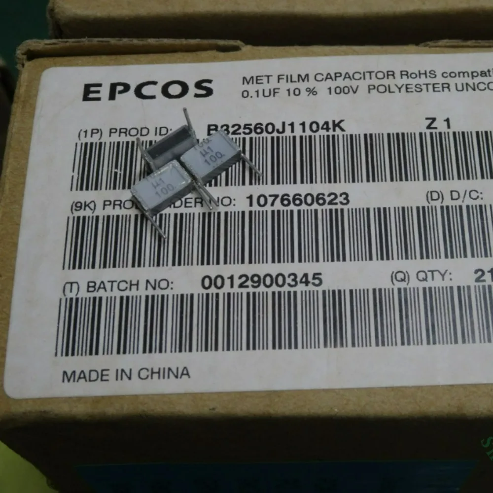 10pcs/lot EPCOS 0.1uf 100v 100nf u1 104 Brand New 7.5mm Layered Film Capacitor B32560J1104K