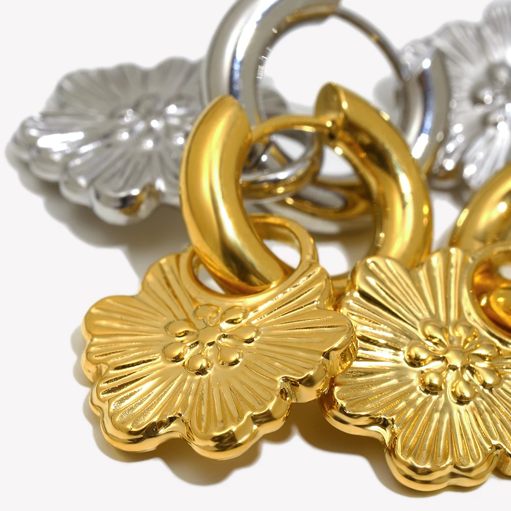 

Women's Stainless Steel 18K Gold Plated Earrings with Hydraulic Flower Design Jewelry Gift Gold & Silver Color Options