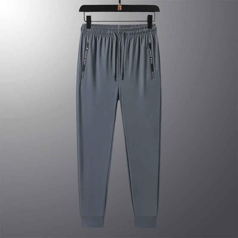 Summer New High Quality Ice Silk Pants For Men's Feet Tie Sports Elastic Quick Drying Sweat-absorbing Straight Leg Pants 2PCS image 4