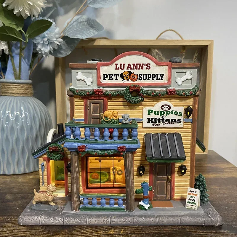 Lemax Creative Ceramic Painted Night Lamp House Lu Ann's Pet Supply Home Furnishing Living Room Ornament Home Decor Gift