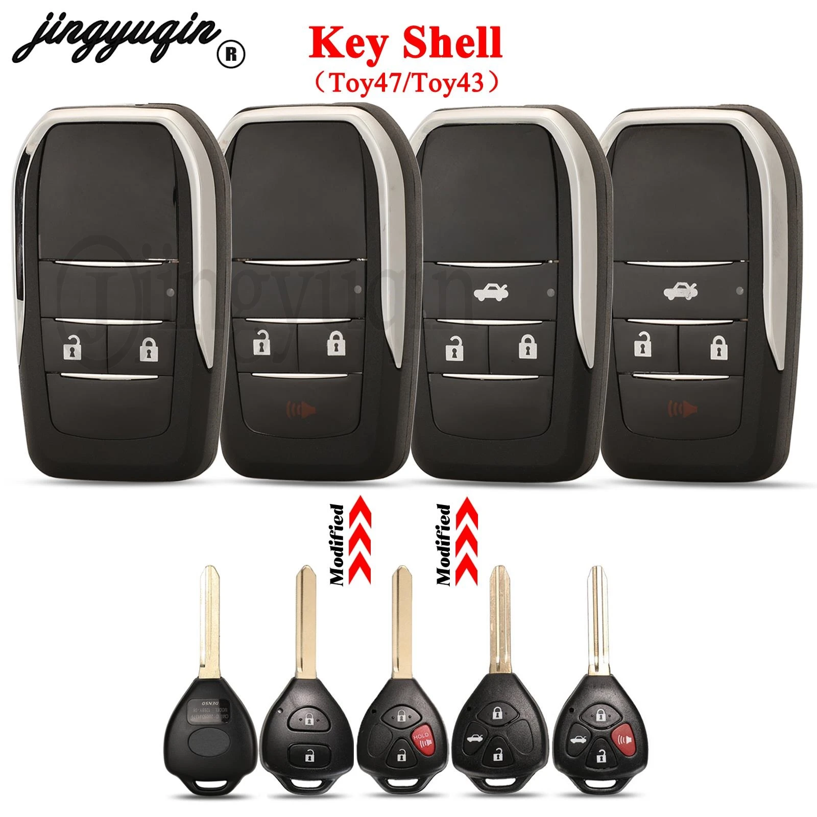 

jingyuqin 2/3/4 Buttons Modified Car Flip Key Shell For Toyota Corolla RAV4 New Arrival 2019 Auto Folding Case Toy47/Toy43 Blade