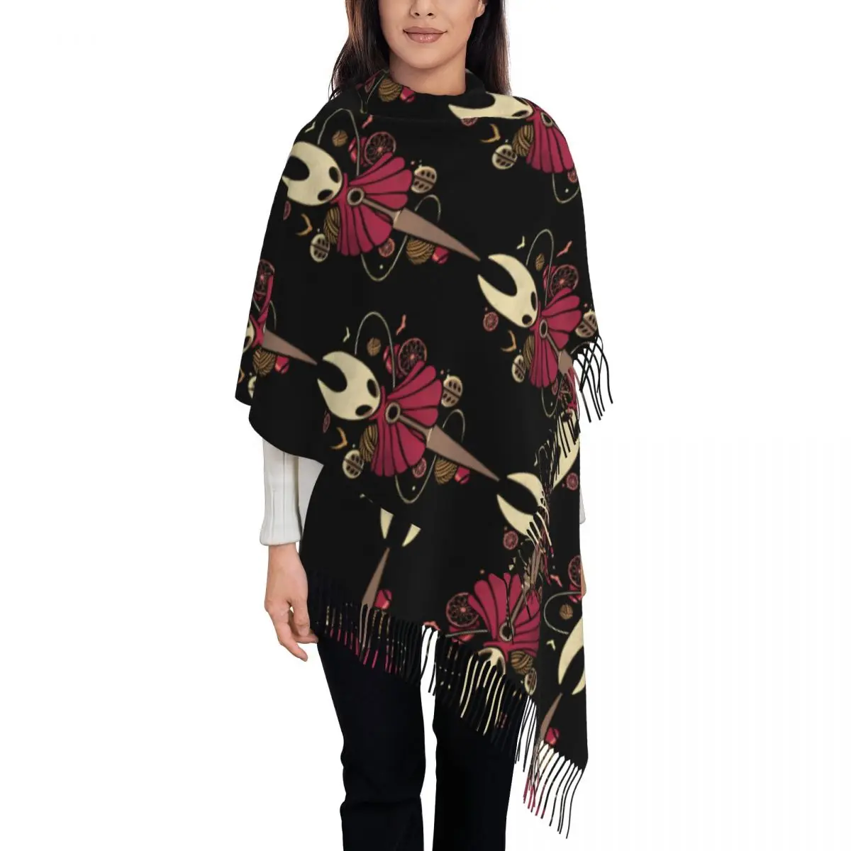 Women's Tassel Scarf Hollow Knight Silksong Long Super Soft Shawl and Wrap Hallownest Gifts Cashmere Scarf