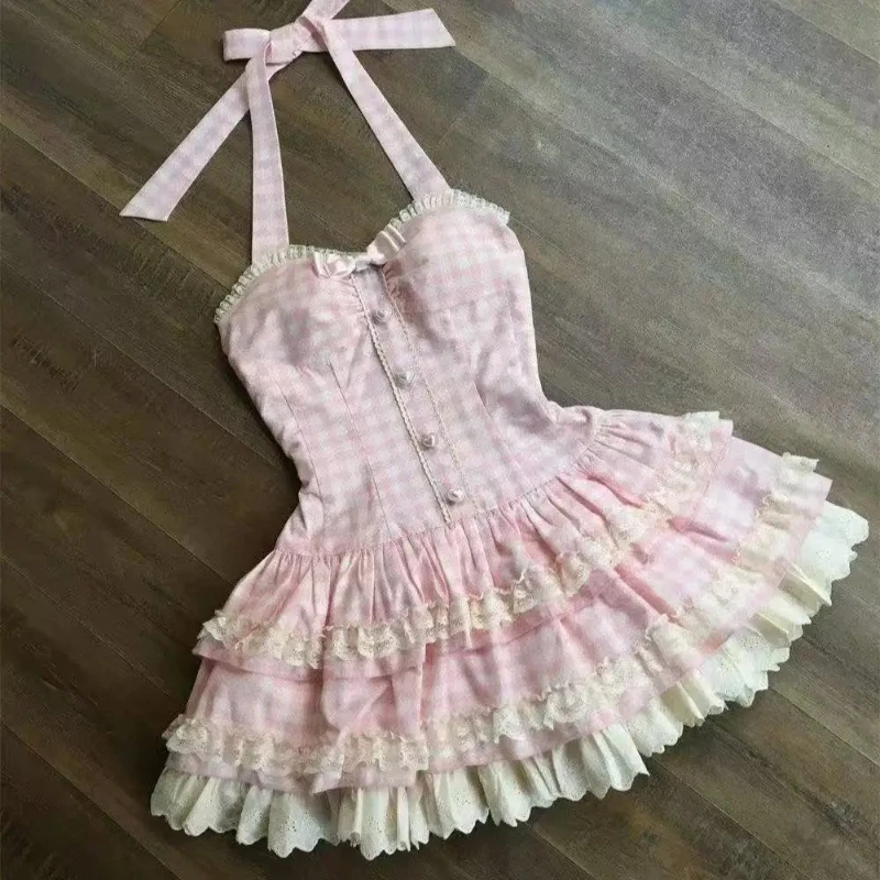 สไตล์ฝรั่งเศสหวานน่ารัก Polka Dot Splicing ชุดลูกไม้เกาหลีแฟชั่นชุดออกแบบใหม่ Slim เอว Lady Y2k Mini Dress