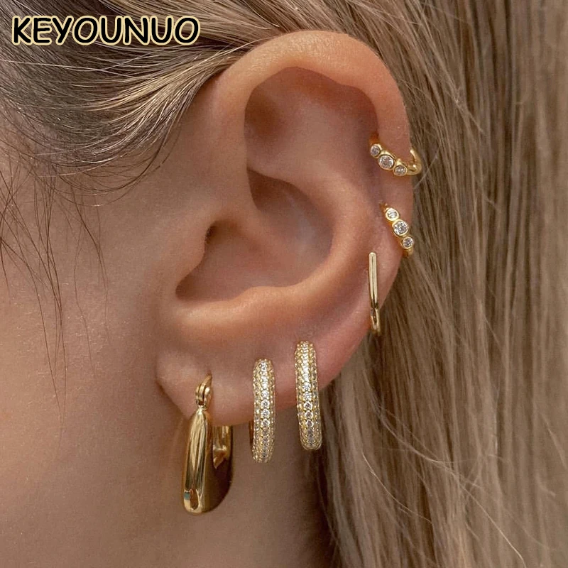 KEYOUNUO Gold Filled CZ Hoop Earrings For Women Zircon Cartilage Small Earrings Fashion Women's Party Wedding Jewelry Wholesale