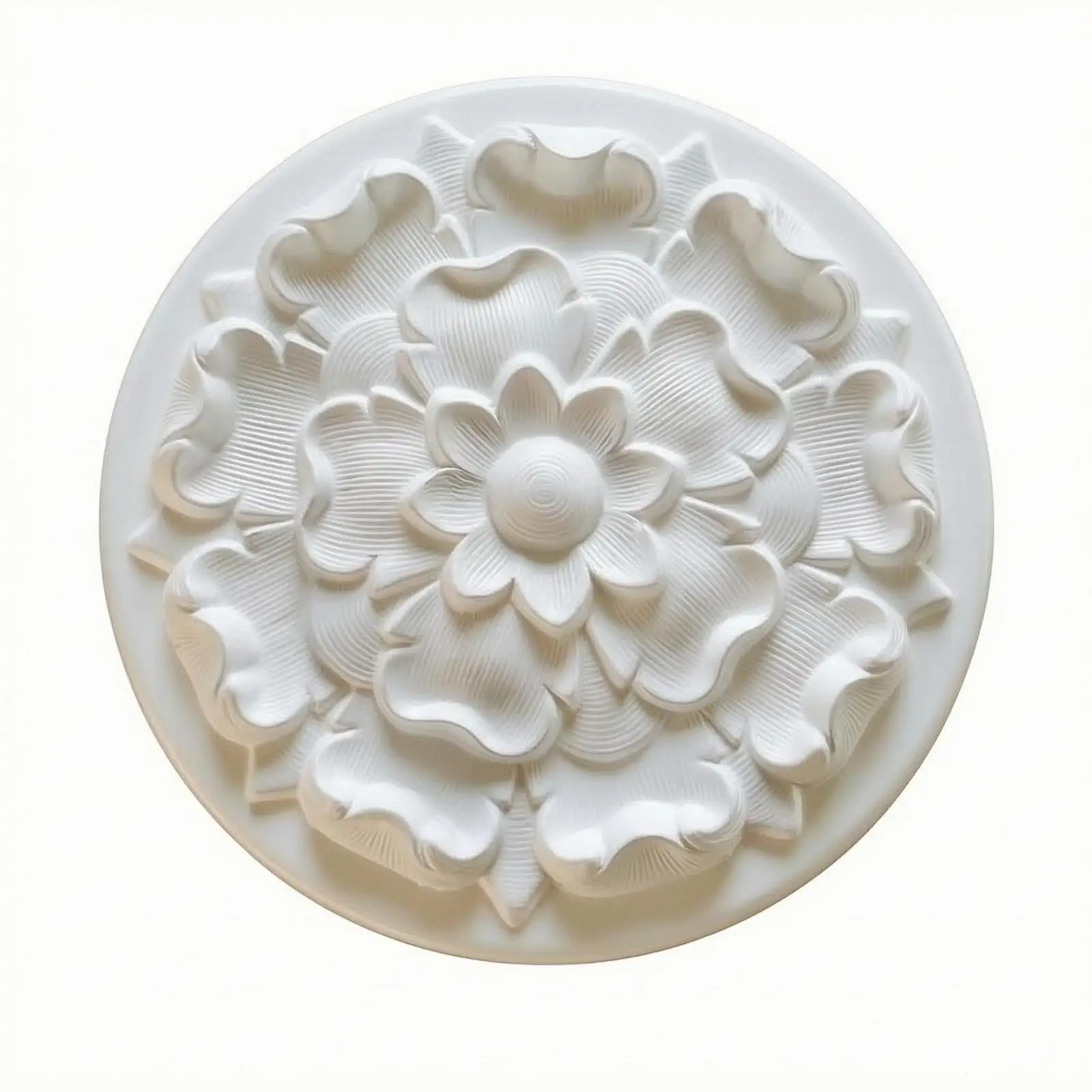 White PU Ceiling Light Base Round Embossed Scroll Flower Medallion Overhead Lamp Cover for Home Interior Ceiling Decor