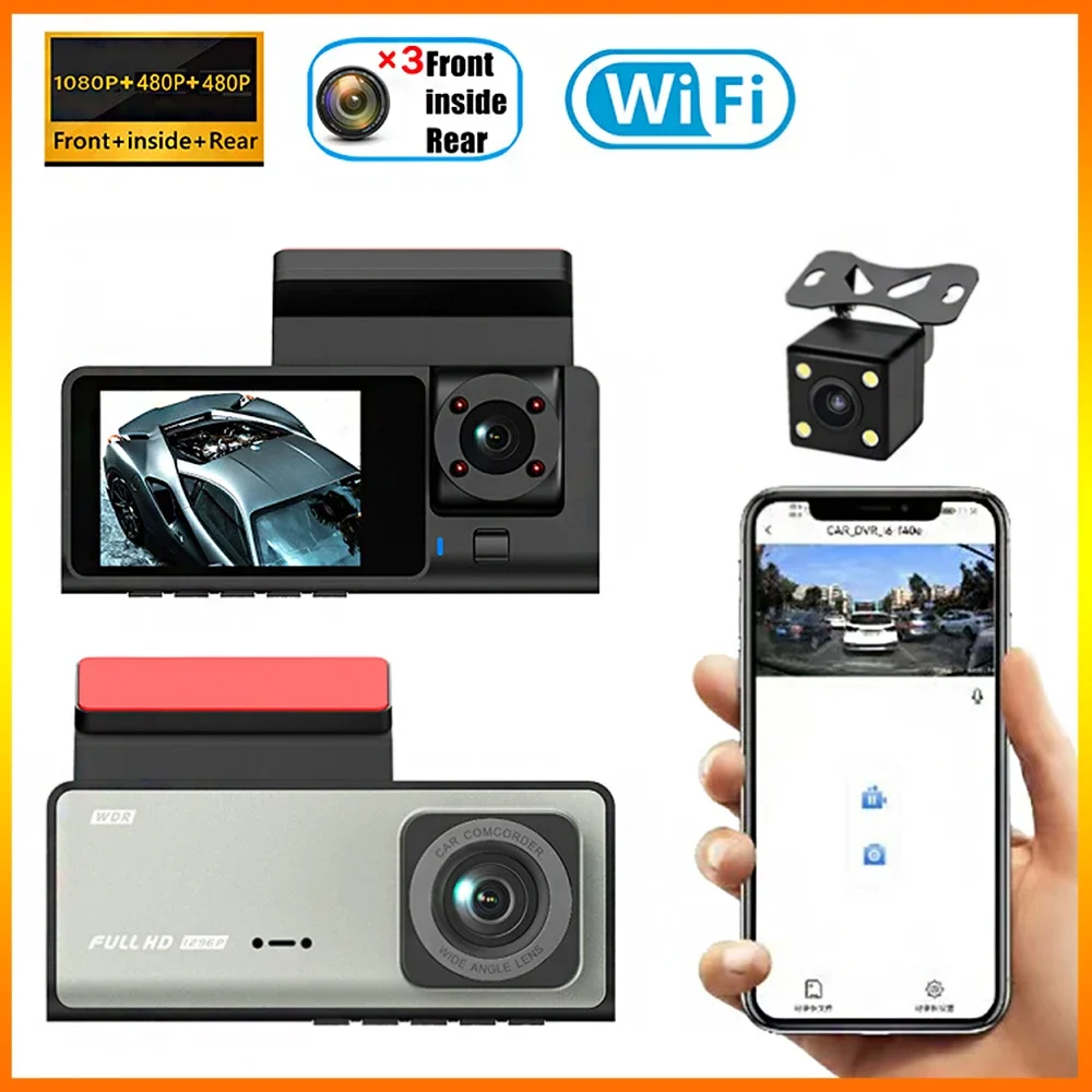 High Definition Driving Recorder With Three Lenses, Front, Interior, And Rear Recording, WiFi, And mobile connectivity