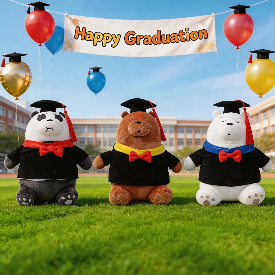Peluches Originales de Los Ositos Desnudos (We Bare Bears) para la Temporada de Graduación, Muñeco de Panda con Gorro de Doctor, Peluches Suaves, Regalos