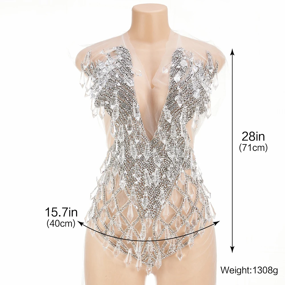 Luxury Crystal Rhinestone Applique for Wedding Dress, Handmade Beaded Lace Patch, Bridal Bodice Decoration, Couture Evening Gown view 5