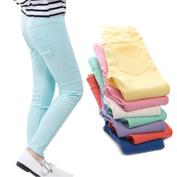 Pantalones pitillo elásticos para niñas de 3 a 12 años, mallas ajustadas para bebés, pantalones vaqueros de imitación de color sólido, novedad de 2024