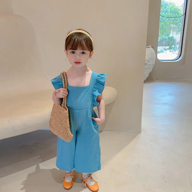 

Летний хлопковый милый однотонный боди с рюшами на шнуровке и открытой спиной для маленьких девочек, детский комбинезон, детский комбинезон, наряд для детей 2–8 лет