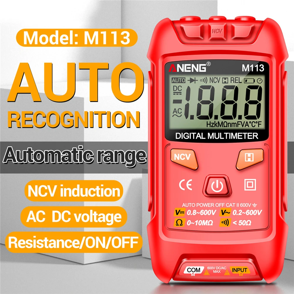 ANENG M113 Digital Multimeter Tester 1999 Counts Auto Ranging Amp Ohm Voltmeter for Household Outlet Automotive Electrical Tools