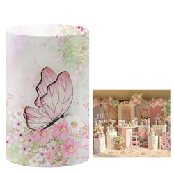 Butterfly Cylinder Plinth Covers for Princess Girl Birthday Parties Spring Floral Stretchy Pedestal Cover Party Tablecloth Decor