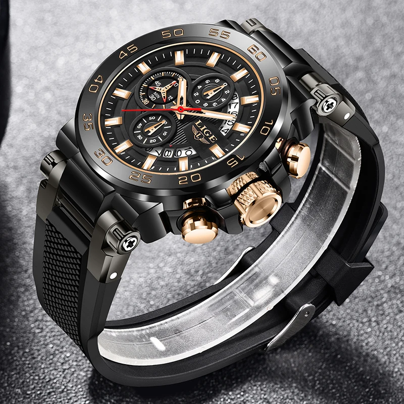 LIGE Waterproof Watch Men Silicone Sport Military Watch For Men Fashion Automatic Date Men's Quartz Wristwatches Reloj Hombre