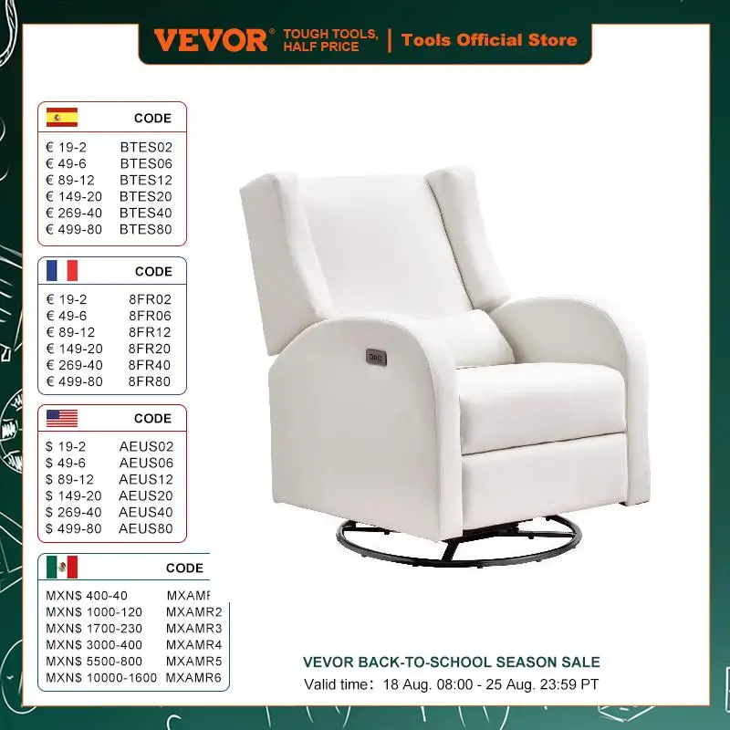 Vevor เครื่องร่อนไฟฟ้าแบบปรับเอนได้และเครื่องร่อนหมุนได้250ปอนด์น้ำหนักปรับเอนได้เครื่องร่อนแบบหมุนพร้อมพอร์ต USB สำหรับห้องนั่งเล่น