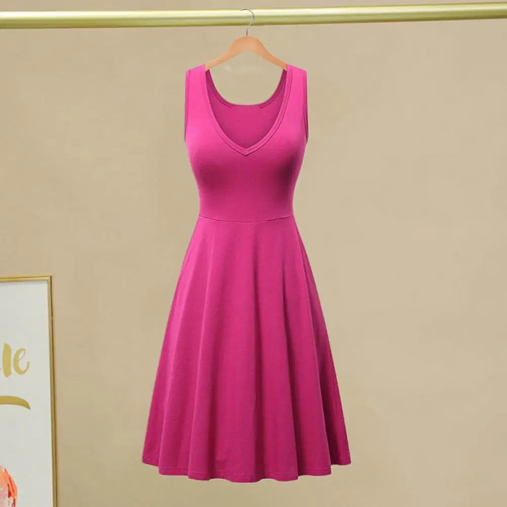 

Dress Elegant V Neck Midi Dress for Women A-line Loose Hem with High Waist for Summer Ol Commute Casual Homewear Women Dress