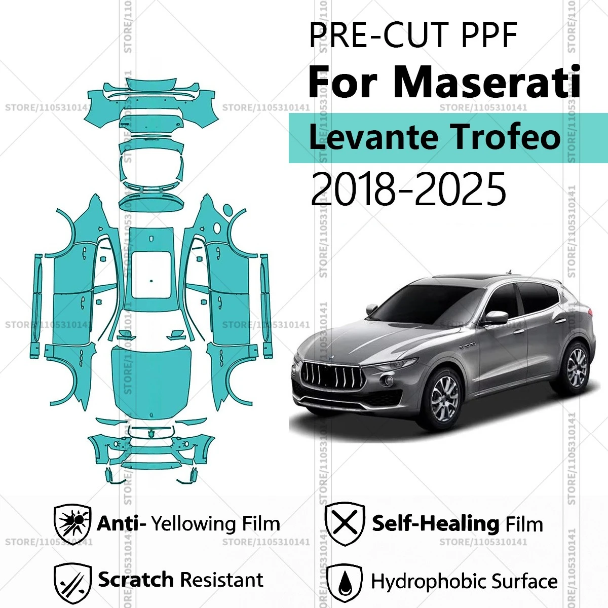 

Для Maserati Levante Trofeo 2018-2025: Предварительно вырезанная прозрачная защитная пленка (PPF) для автомобиля, профессиональная автомобильная пленка PPF