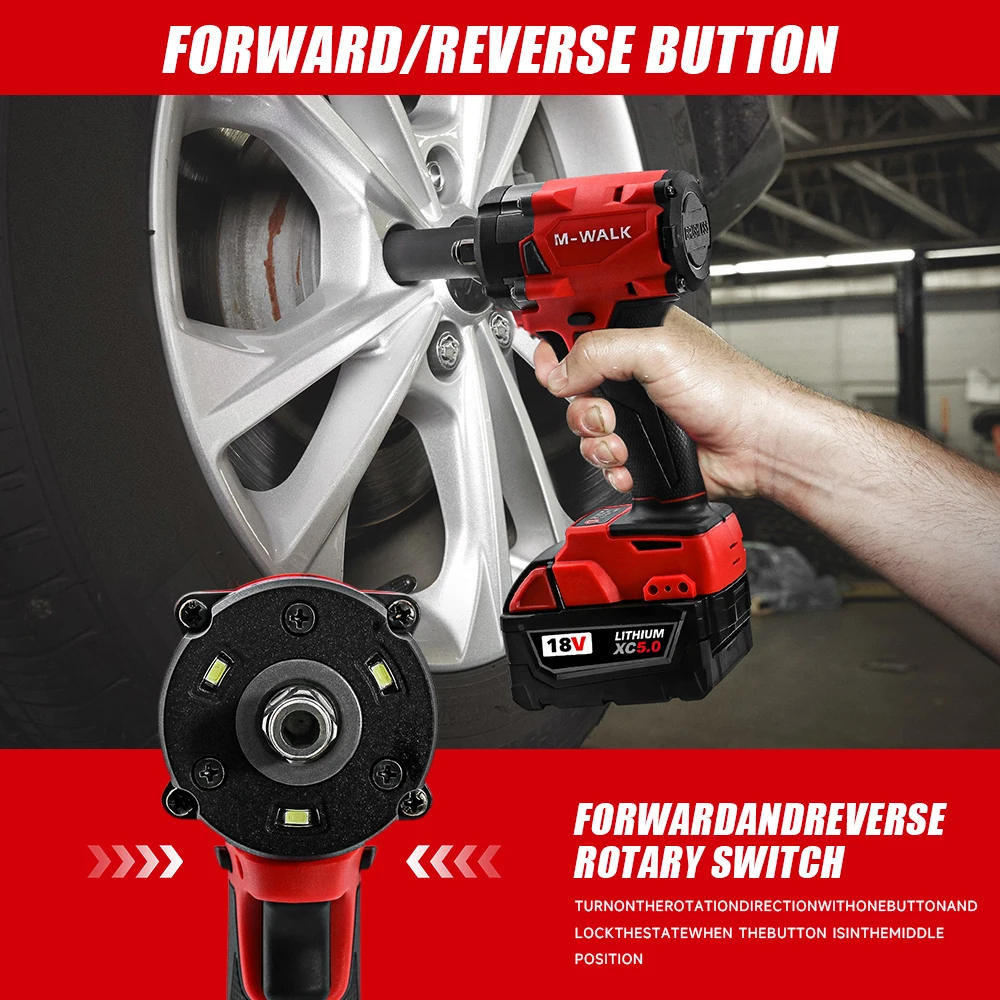 300N.M Brushless Electric Impact Wrench 1/2 in Cordless Wrench Screwdriver Car Repair Power Tools For Milwaukee 18V battery Pins