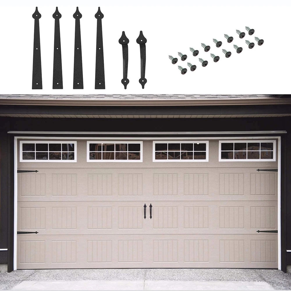 LWZH Decorative Carriage House Garage Handle Hinge Set Sliding Barn Door Hardware Kit Screw Mounted 2 Handles 4 Hinges