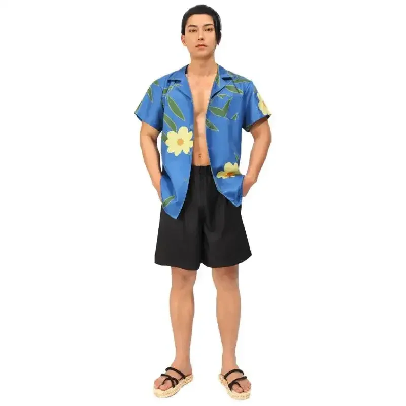 WSIX men's fashion summer T-shirts Hawaiian print casual shirts short sleeve beach oversized shirts Geto Suguru cosplay shirt