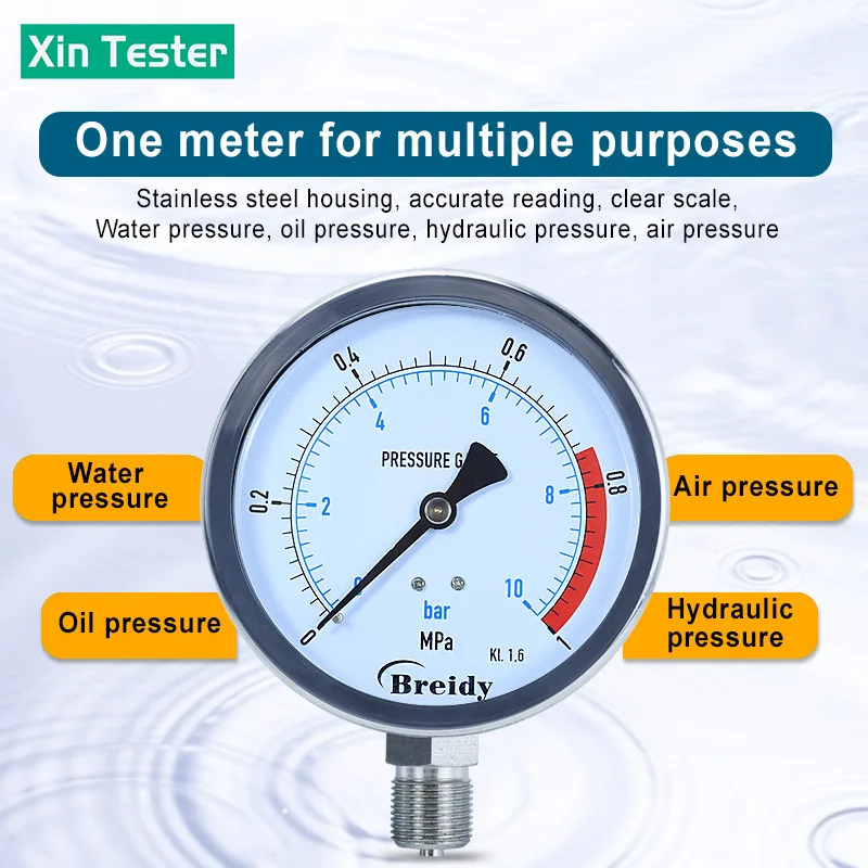 Xin Tester Dia 100mm manometro 0-60MPa senza glicerina aria olio idraulico 0-60mpa manometro antivibrante filettatura G1/2 G1/4