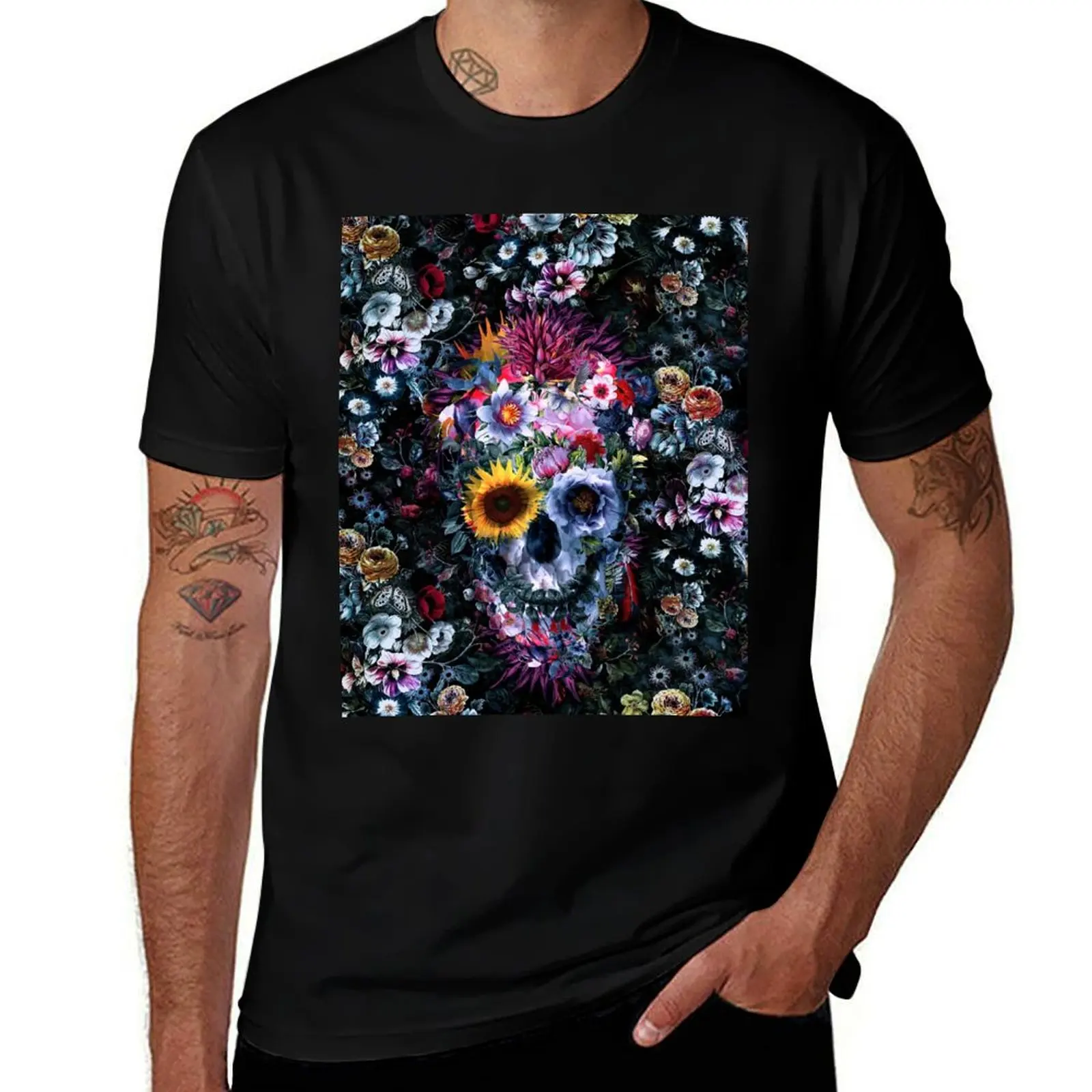 VOODOO SKULL FLORAL T-Shirt Casual Fashion Print Tee Top T-Shirt
