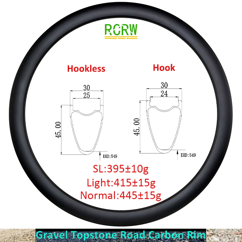 

700C Gravel Road 45mm Deep Carbon Rim 30mm Wide 45mmX30mm Disc Brake Hook Hookless Tubeless Clincher 24 28 32Hole Topstone