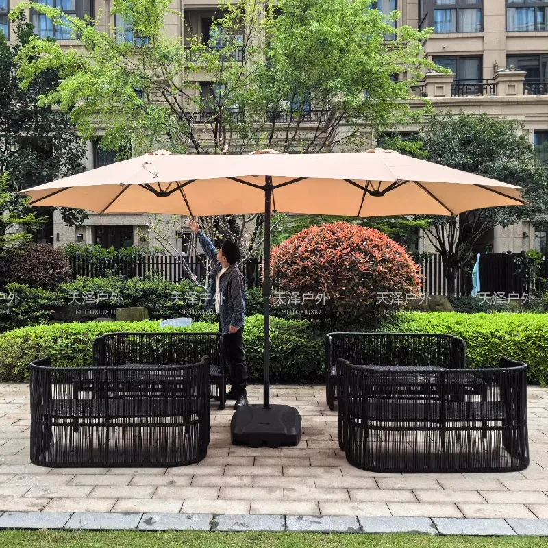 Three-headed parasol outdoor courtyard leisure umbrella with big umbrella set outside and big umbrella stall outdoor garden