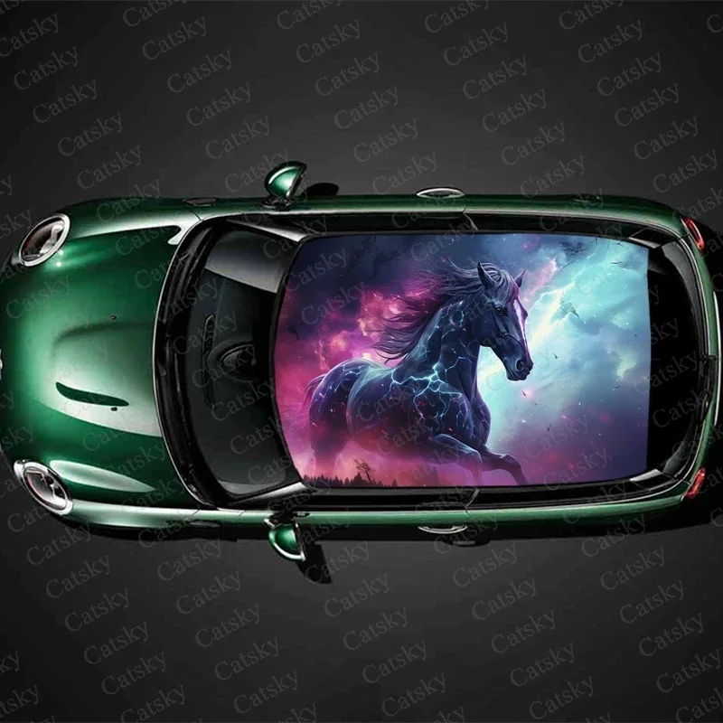 

Mystery Horse with Galaxy Car Roof Sticker Wrap Racing SUV Accessories Packaging Painted PVC Custom Car Graphic Decal