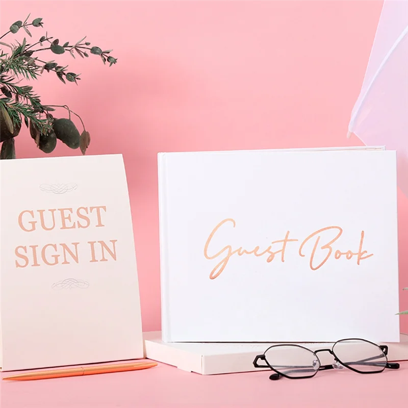 Libro de invitados de boda, libro de invitados de despedida de soltera, libros de boda, papel + Metal para invitados para firmar, letrero para Baby Shower en libro de invitados, con bolígrafo