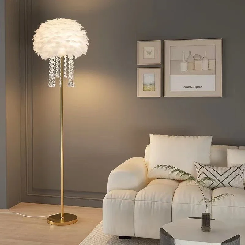 

Nordic Creative Feather Crystal Lamp Living Room High-end Villa Beautiful Atmospheric Elegant Floor Lamp