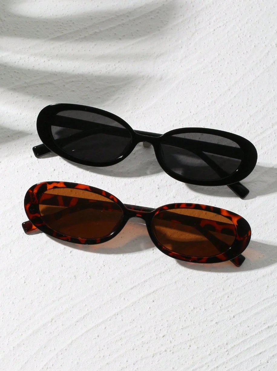 2pcs Vintage Small Frame Oval Shaped Plastic Sunglasses Outdoor Travel Beach Holiday UV Protection Fashionable Shade Travel image 5