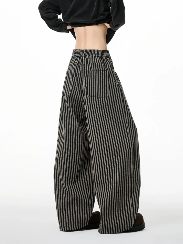 Deeptown Black Striped Women Man Pants Harajuku Wide Leg American Retro Oversize Straight Trousers Casual Japanese 2000s Style