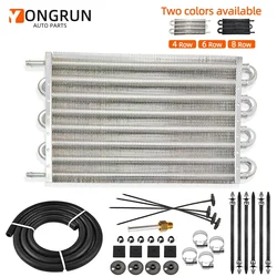 Universal Aluminum Oil Cooler 4 Row 6 Row 8 Row Radiator Converter Kit Remote Transmission Auto Manual Car Motorcycle